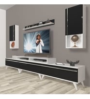 Decoraktiv Ekoflex 270TA Mdf Retro Tv Ünitesi Tv Sehpası - Beyaz Siyah (Siyah - Beyaz)