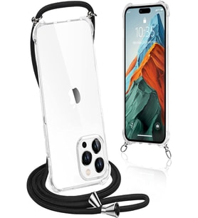 Teknomoda Apple iPhone 14 Pro Max Kılıf Boyun Omuz Askılı iPli Anti Şok Korumalı Şeffaf Silikon Siyah iPli