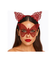 Gösterişli Kırmızı Dantel Maske ve Taç Seti 7 No – Masquerade ve Davetler için TG-V 10427