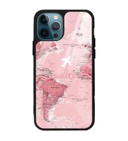 iPhone 12 Pro Max Uyumlu Pembe Harita Tasarımlı Glossy Telefon Kılıfı