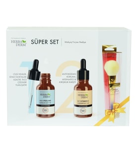 HerbaDerm Süper Set Superserum Aha-Peeling 30 ML + Saf Vitamin C 30 ML + Hediye Makyaj Fırçası