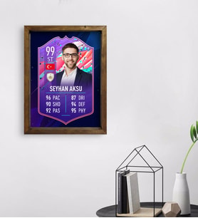 BK Gift Kişiye Özel Doğal Masif Ahşap Çerçeveli Tablo 45x65cm Futbolcu Kartı-2