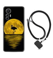 Xiaomi 12 Lite Kılıf Silikon Boyun Askılı İpli Desenli Silikon Ay ve Flamingo 1775
