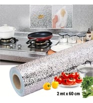 OLLEVRA Rulo Gümüş Alüminyum Folyo Duvar Kağıdı, 2 mt x 60 cm Kendinden Yapışkanlı Raf İçi, Su Geçirmez Folyo