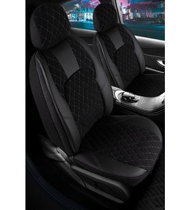 Renault Megane 4 İcon Uyumlu Lüx Yarı Deri Oto Koltuk Kılıfı Ön Arka Takım Chester Serisi SİYAH BEYAZ