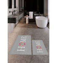 EVDEYA Baskılı Yıkanabilir Çiçekli Home Yazılı İkili Banyo Halısı Paspas Klozet Takımı, KLOZET-12-GRİ, (Gri)