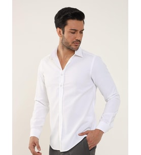 Beyaz Erkek Slim Fit Düz Klasik Yaka Uzun Kol Gömlek