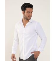 Beyaz Erkek Slim Fit Düz Klasik Yaka Uzun Kol Gömlek