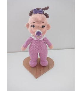 Pembe Kız Emzikli Tombiş Bebek Amigurumi Organik Oyuncak