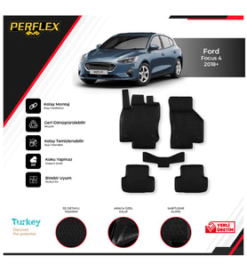 Ford Focus 4 Sedan 2018+ 3D Havuzlu Paspas (Siyah - Beyaz)