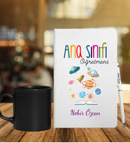 Ana Sınıfı Öğretmenlerine Özel Defter Kalem & Siyah Varil Kupa Hediye Seti