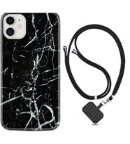 Apple iPhone 11 12 13 Mini Kılıf Boyun Askılı Silikon Black Marble 3 1382