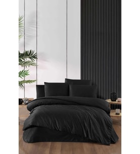 Stripe Saten Line Çift Kişilik Nevresim Takımı Siyah