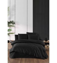 Stripe Saten Line Çift Kişilik Nevresim Takımı Siyah