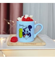 Mickey Mouse Tasarımlı Kişiye Özel Mavi Türk Kahvesi Fincanı