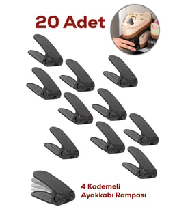 Porsima 5301 20li Ayakkabı Rampası Ayakkabı Düzenleyici Dolap İçi Organizer- Siyah