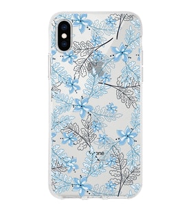 Apple iPhone XS Max Uyumlu Kapak Floral Mavi  Tasarımlı Şeffaf Silikon Kılıf