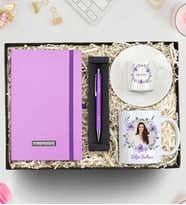 Kişiye Özel Mor Defter & Mor Tükenmez Kalem & Tasarım Türk Kahvesi Fincanı & Fotoğraf Baskılı Kupa Hediye Seti