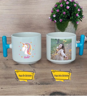 Unicorn Kupa Bardak Fotoğraflı T Mavi Kulplu Kadın Arkadaşa Doğum Günü Hediyesi