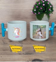 Unicorn Kupa Bardak Fotoğraflı T Mavi Kulplu Kadın Arkadaşa Doğum Günü Hediyesi