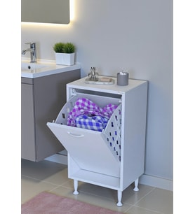 Eliusta Sare 35 cm Beyaz Sepetli Banyo Dolabı,Mutfak Dolabı 35x75x32,5 cm Oyuncak Sepeti Çok Amaçlı Dolap