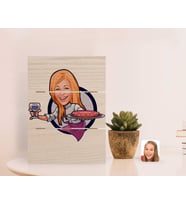 BK Gift Kişiye Özel Kadın Garson Karikatürlü Otantik Masaüstü Ahşap Palet Çerçeve-1 (Beyaz)