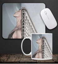 Baskılı Kupa & Gri Renk Kadın Ve Manzara Motifli Mouse Pad 23x19cm Fare Altlığı Kaydırmaz Taban De589 Ofis Hediyesi