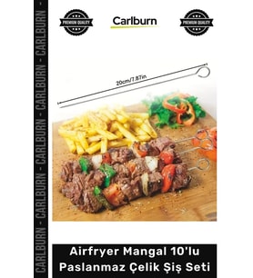 #ŞişSeti Kaliteli Fırın Izgara Kamp Kebap Airfryer Mangal 10'lu Paslanmaz Çelik Şiş Seti 20 cm