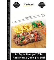 #ŞişSeti Kaliteli Fırın Izgara Kamp Kebap Airfryer Mangal 10'lu Paslanmaz Çelik Şiş Seti 20 cm