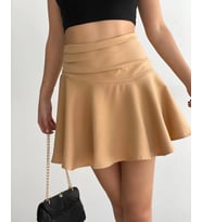 Kemerden büzgülü etek camel