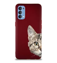 Oppo Reno 4 Soft Premier Kapak Catface Tasarımlı Silikon Kılıf - Mürdüm (Şeffaf)