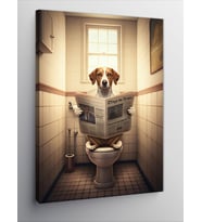 Kanvas Tablo Tuvalette Gazete Okuyan Köpek