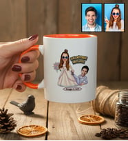 Kişiye Özel Karikatürlü Gelin Damat Evleniyoruz Mutluyuz Kupa Bardak Sevgililer Günü Hediyesi