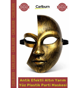 #Maske Gizemli Metalik Gold Eskitme Eğlence Antik Efektli Altın Yarım Yüz Plastik Parti Maskesi