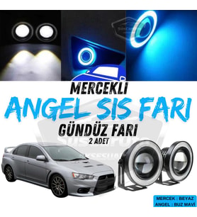 Mitsubishi Lancer 2007-2014 Uyumlu Mercekli Angel Sis Farı Metal 76 mm Buz Mavi Halkalı Gündüz Farı