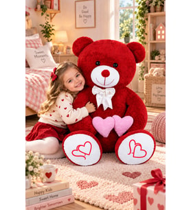 Pandamke 130 Cm Çift Kalp Tutan Peluş Ayı (%100) Yerli (Kırmızı)