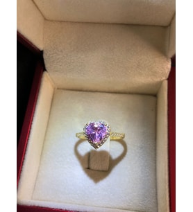 Vog Swarovski Taşlı Pembe Renkli Kalpli 925 Ayar Gümüş Sevgiliye,Anneye,Arkadaşa Yüzük