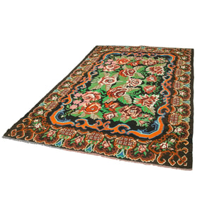 Siyah El Dokuma Kilim Etnik Stil Çiçek Motifli Yumuşak Dokulu Şık Salon Kilimi Klasik