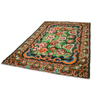 Siyah El Dokuma Kilim Etnik Stil Çiçek Motifli Yumuşak Dokulu Şık Salon Kilimi Klasik