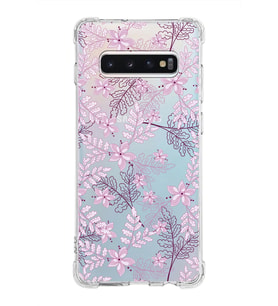 Samsung Galaxy S10 Plus  Köşe Korumalı Antişok Kapak Floral Pudra Tasarımlı Şeffaf  Kılıf