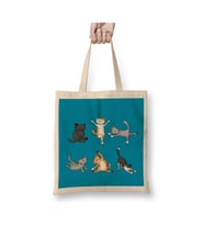Yoga Cat Kedi Beyaz Bez Çanta Uzun Saplı Alışveriş Çantası