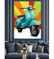 Mavi Scooter Retro Motosiklet Dekoratif Kanvas - Mdf Ahşap Tablo