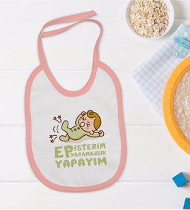 BK Kids Ep İsterim Tasarımlı Pembe Bebek Mama Önlüğü-2