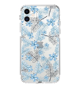 Apple iPhone 11Kamera Korumalı Tıpalı Kapak Floral Mavi Tasarımlı Şeffaf Kılıf
