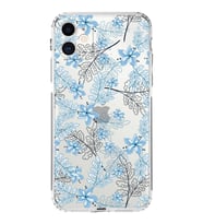 Apple iPhone 11Kamera Korumalı Tıpalı Kapak Floral Mavi Tasarımlı Şeffaf Kılıf