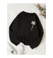 Unisex Papatya Baskılı Oversize Sweatshirt (Siyah)