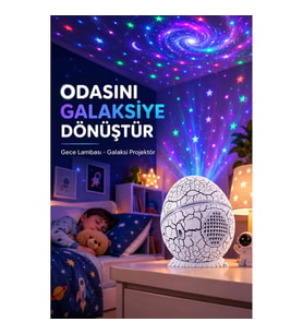 Mey İthalat® Dinozor Yumurtası Galaksi Projektör Gece Lambası 4'ü 1 Arada – Bluetooth Hoparlörlü