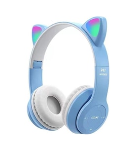 P47M Kedi Bluetooth 5.0 Kulak Üstü Kulaklık Açık Mavi