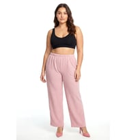 Kadın Pudra Pembe Dokulu Büyük Beden Cepli Pijama Altı