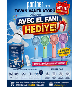 Panther Tavan Tipi Kumandalı Ledli Vantilatör El Fanı Hediyeli.!